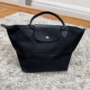 Longchamp Le Pliage Black Tote Bag with black handles